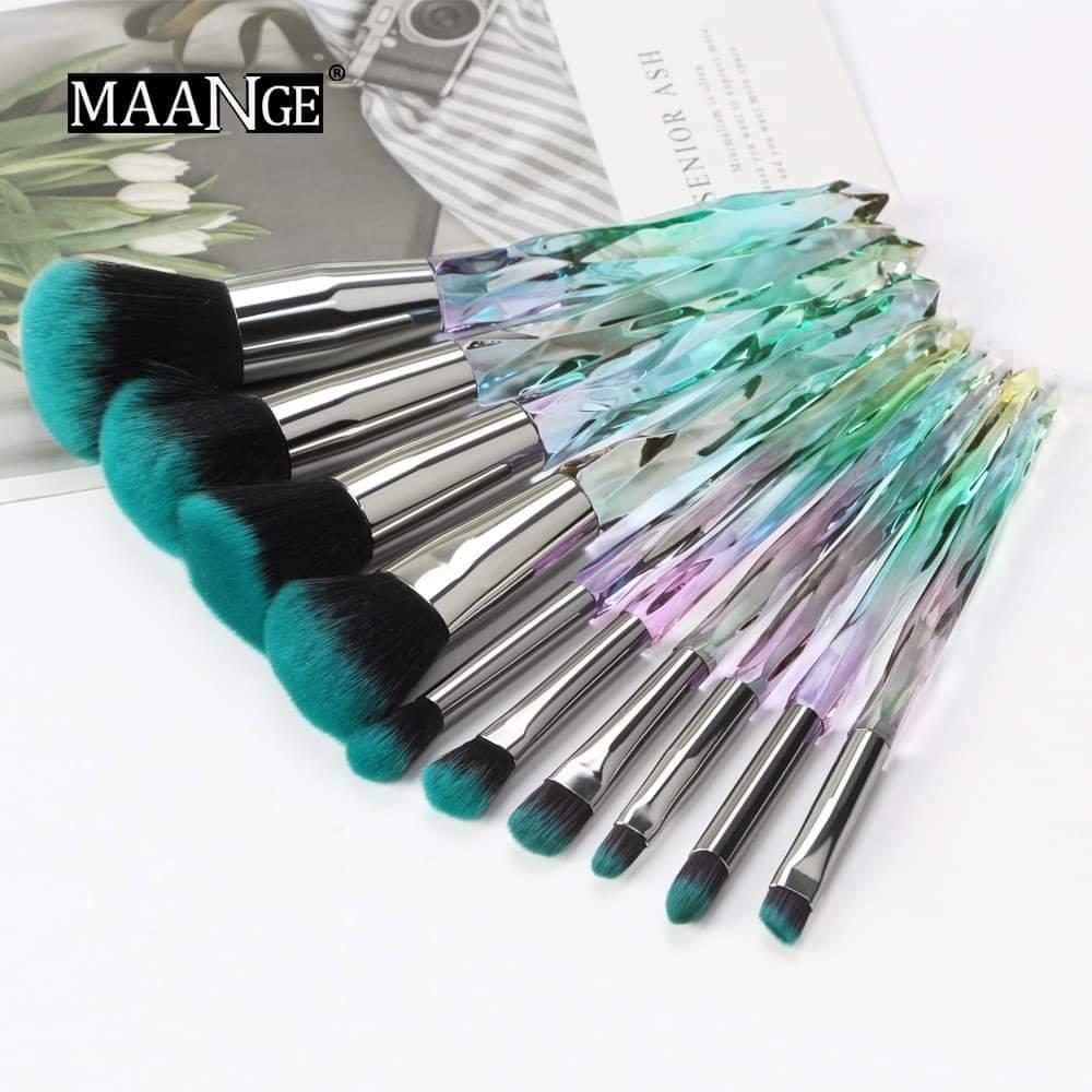 Maange 10pcs Crystal Handle Brush Set Blue: Luxury and Performance