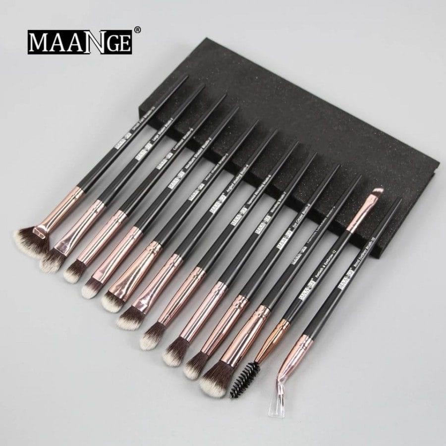 Maange 12 Piece Professional Eye Makeup Brush Set - Black Color