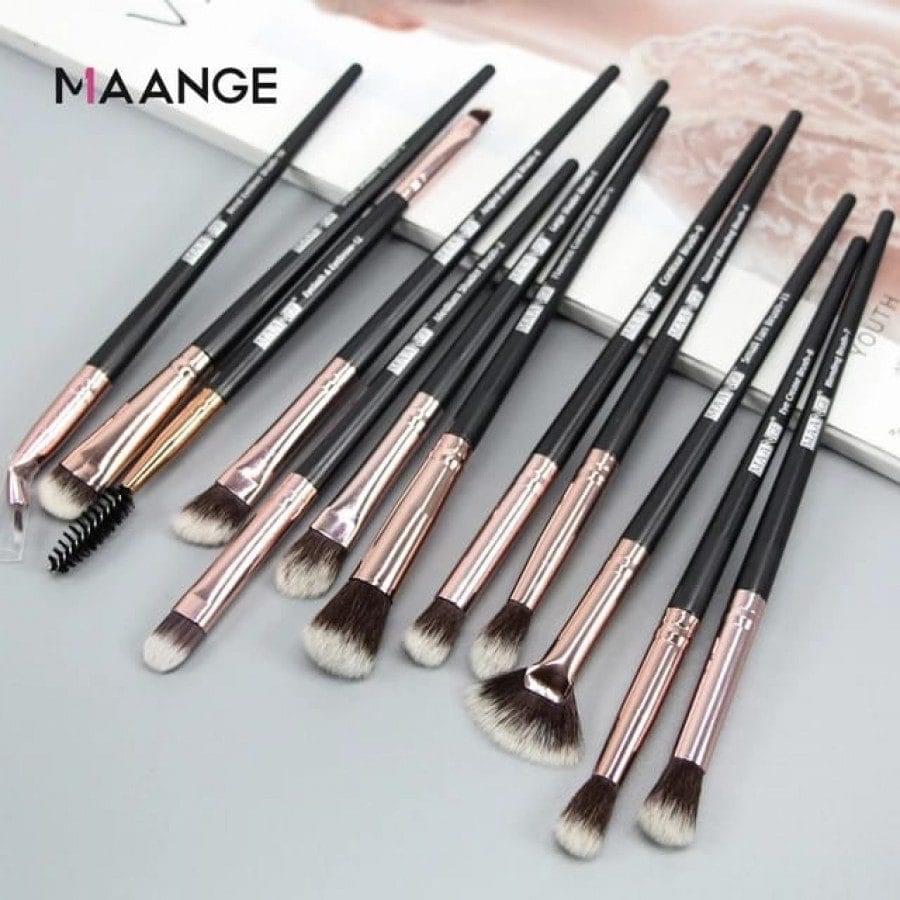 Maange 12 Piece Professional Eye Makeup Brush Set - Black Color - Image 4
